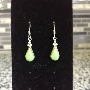 Silver & Green Teardrop Earrings